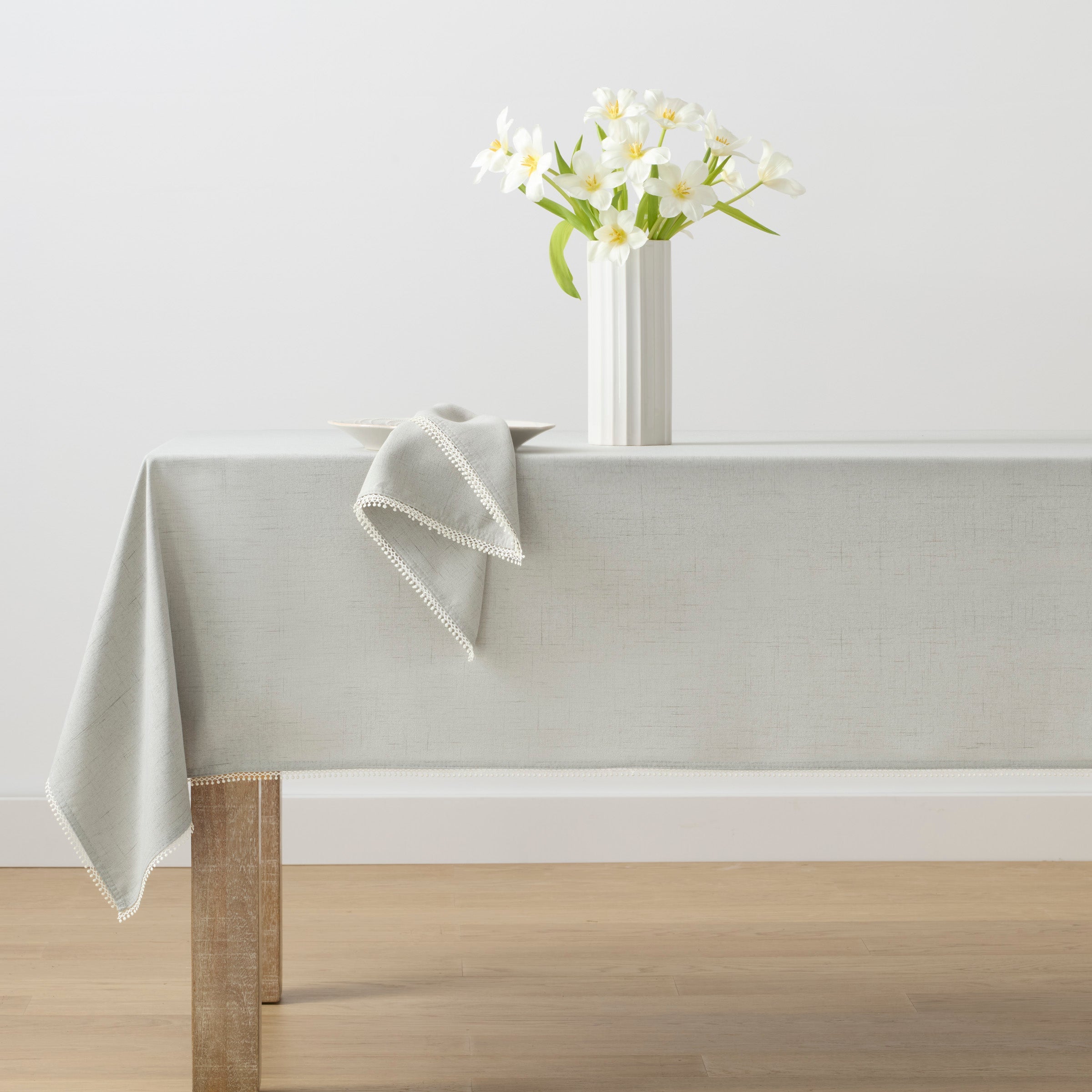 Lenox Westmore French Perle Solid Dove Grey 60x102 Tablecloth - Image 2