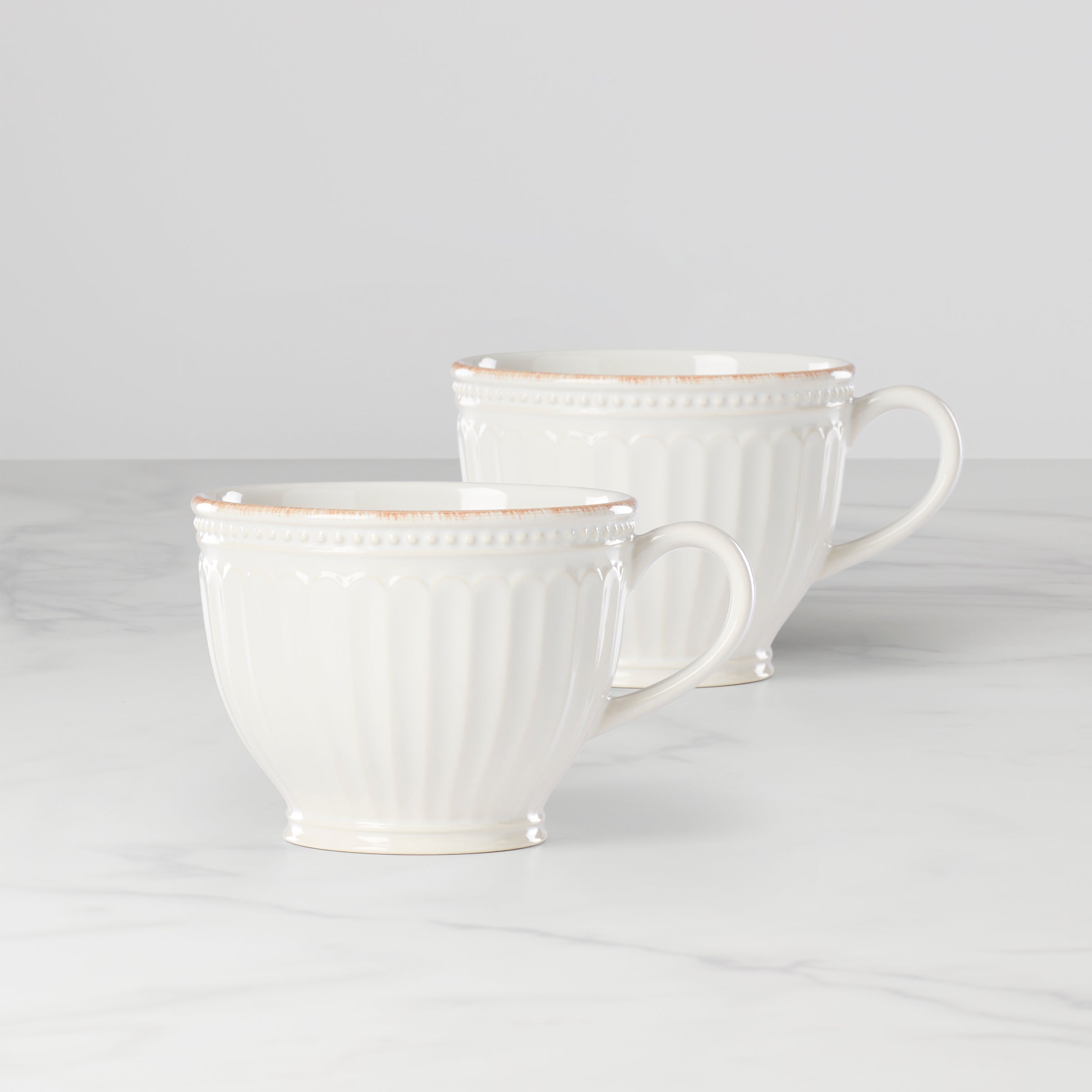 Lenox Westmore French Perle Groove White Latte Mugs, Set of 2