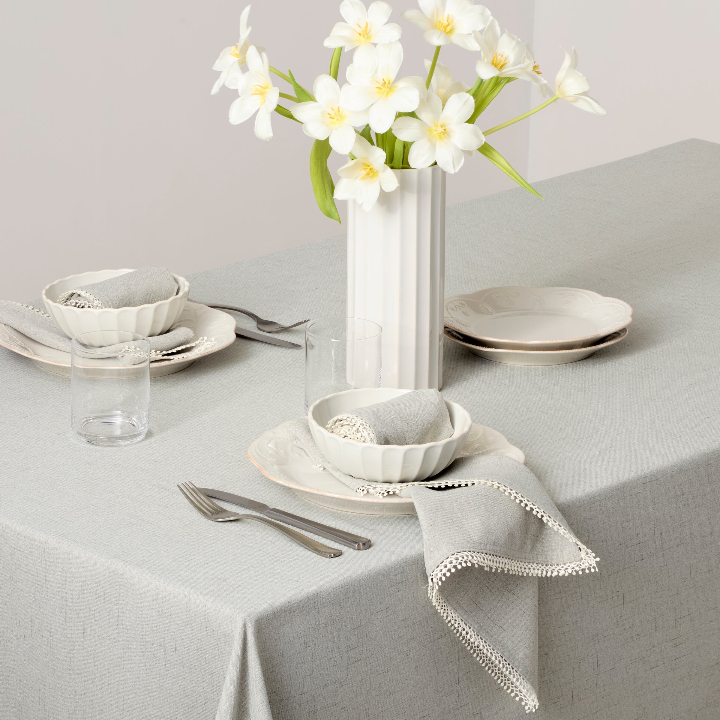 Lenox Westmore French Perle Dove Grey 60x84 Tablecloth - Image 4