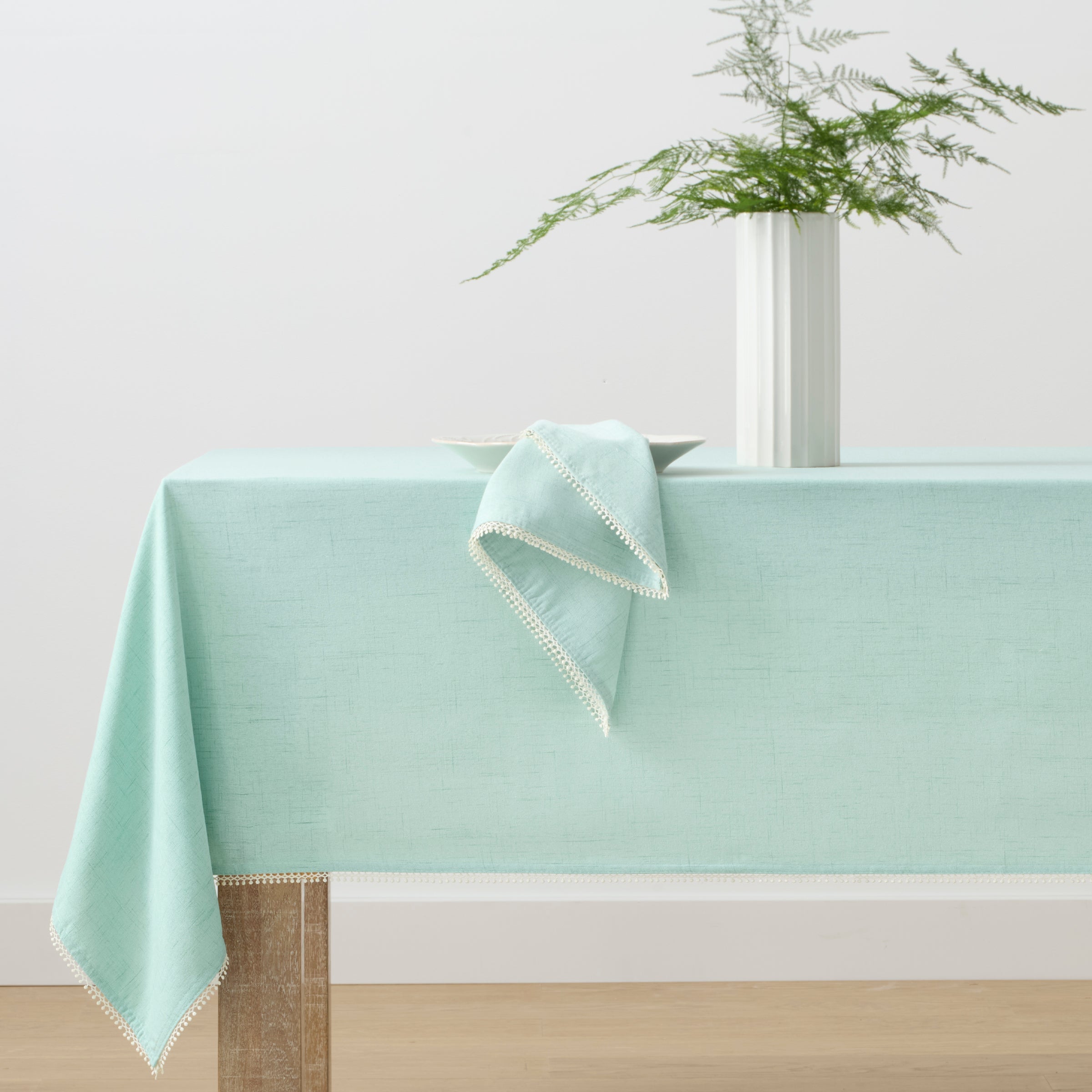 Lenox Westmore French Perle Solid Ice Blue 60x120 Tablecloth - Image 2