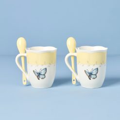 Alternative view of Lenox Westmore Butterfly Meadow Yellow Mugs with Spoons, Set of 2
