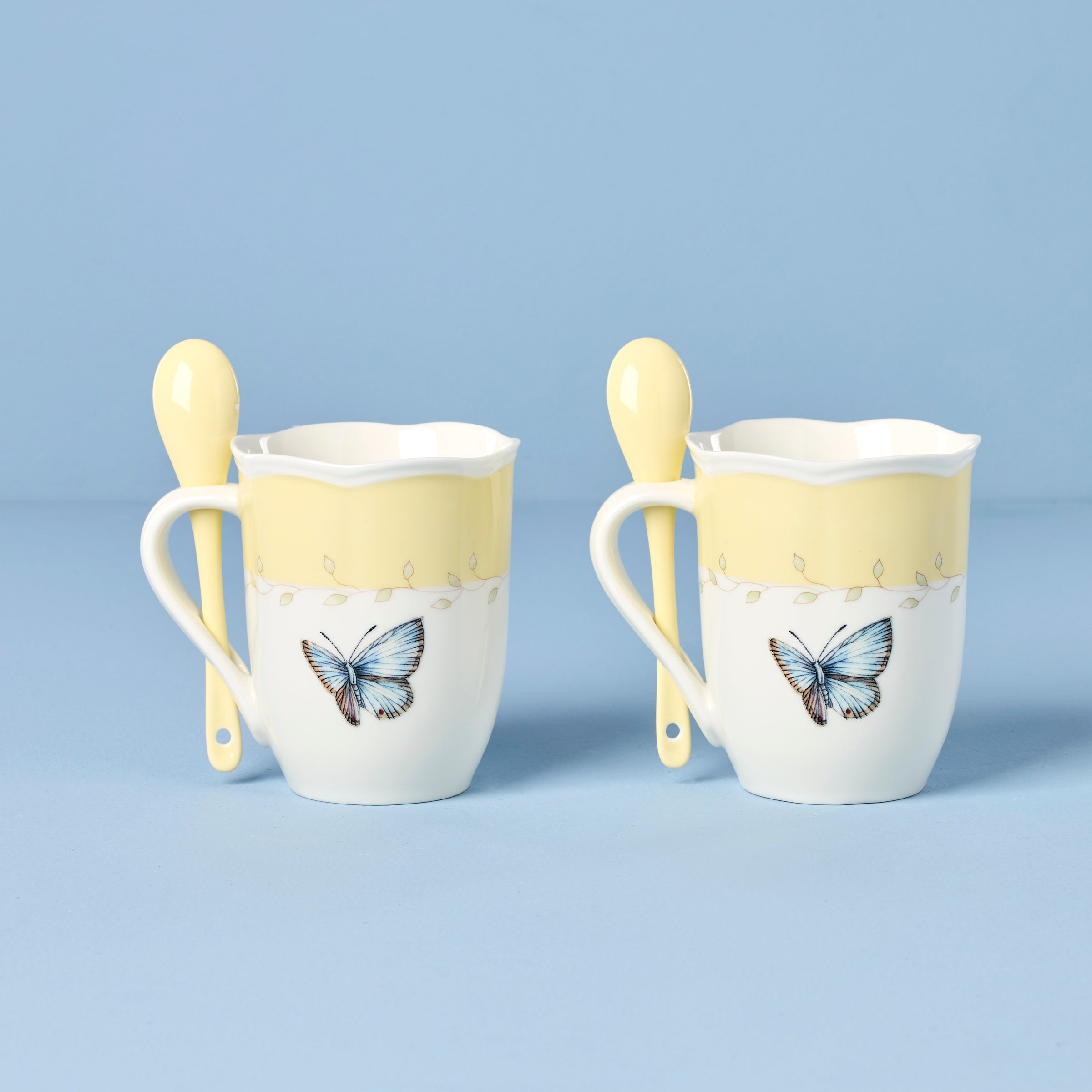 Lenox Westmore Butterfly Meadow Yellow Mugs with Spoons, Set of 2 - Image 2