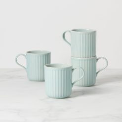 Lenox Westmore French Perle Scallop Ice Blue Mugs, Set of 4