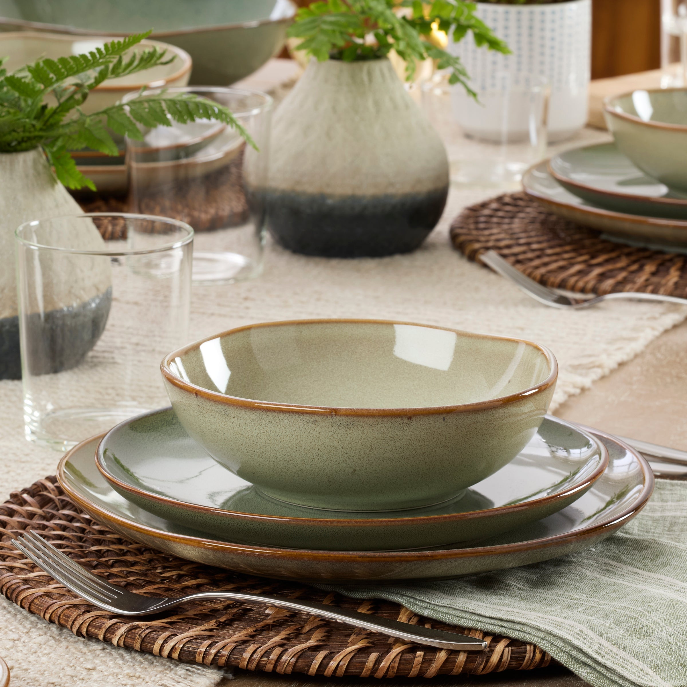 Lenox Westmore Organic Shades Sage Green 12-Piece Dinnerware Set - Image 3