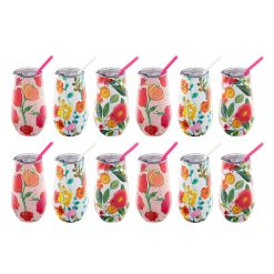 Lenox Westmore Floral Wine Tumbler With Straw, Set of 12