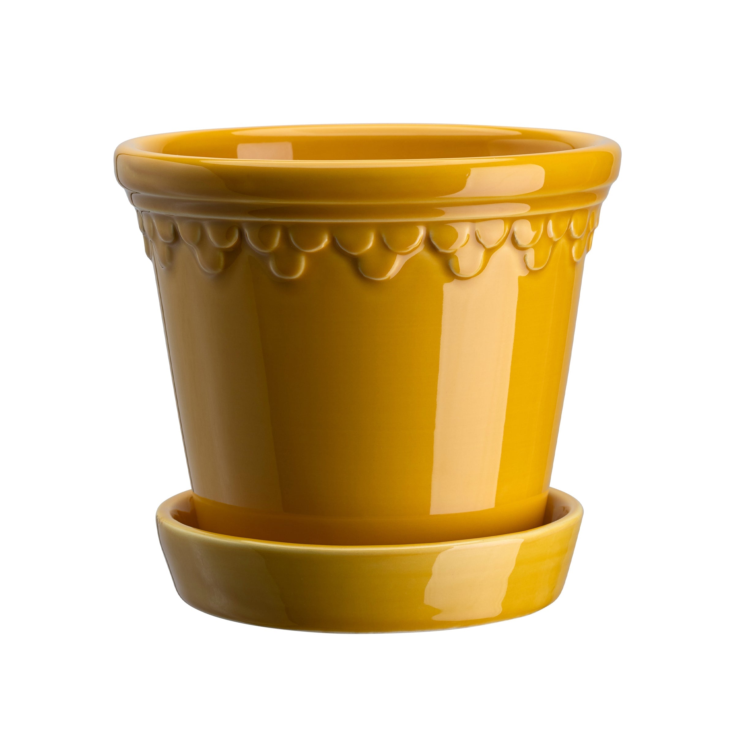 Lenox Westmore Kobenhavner Glazed Amber Yellow 16cm Pot with Saucer - Image 5