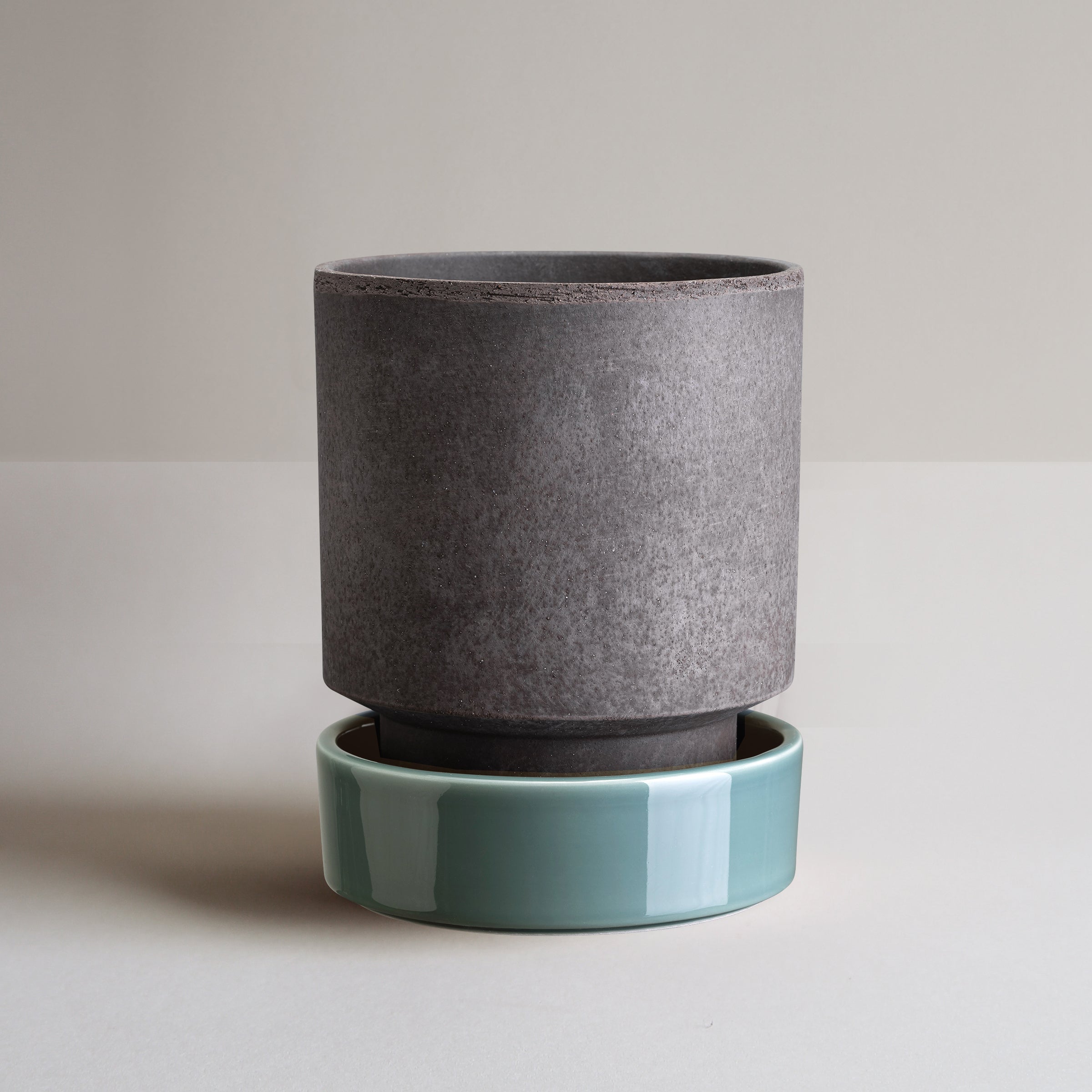 Lenox Westmore Hoff Raw Grey & Glazed Misty Blue 14cm Pot with Saucer - Image 2