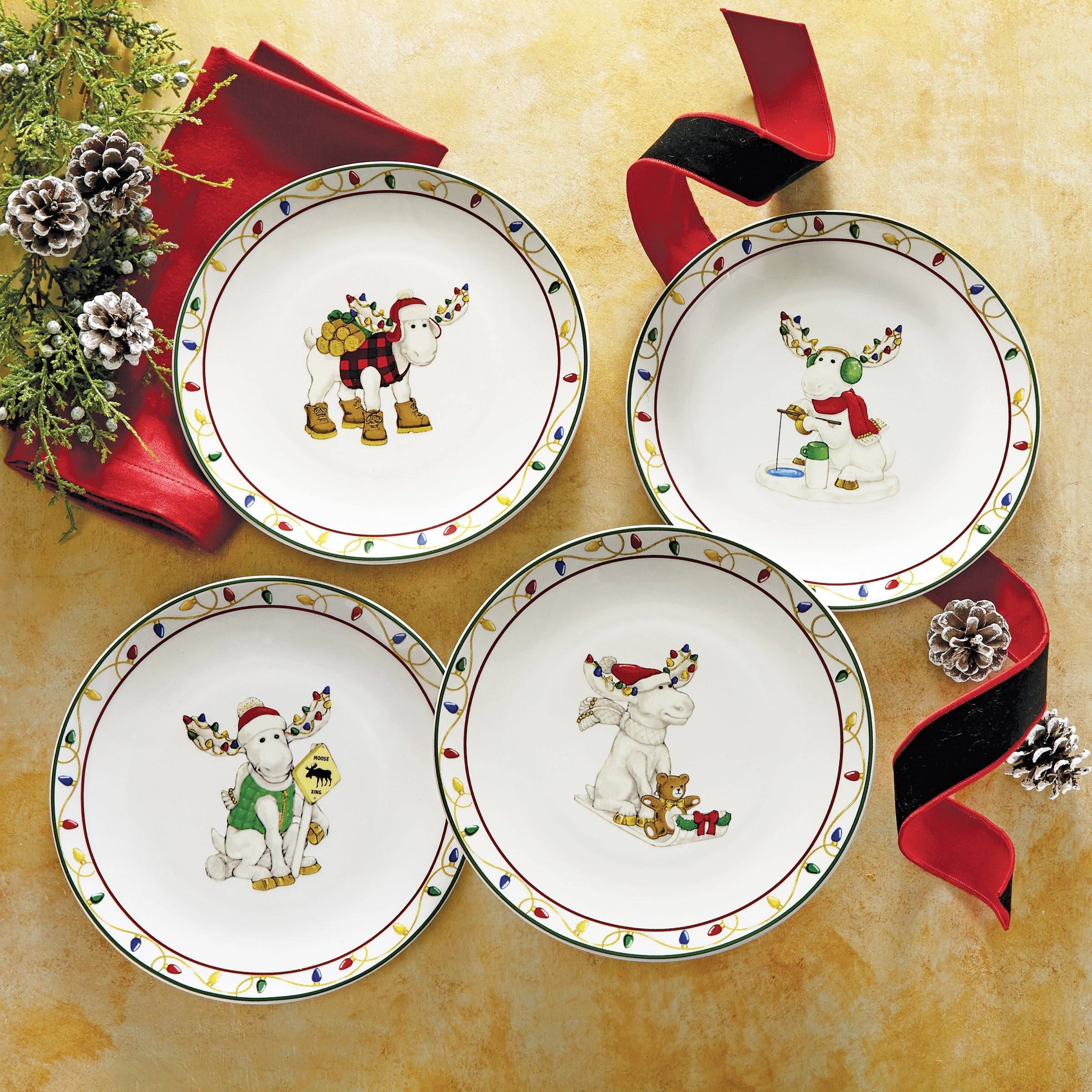 Lenox Westmore Merry Marcel Moose 4-Piece Dessert Plate Set - Image 6