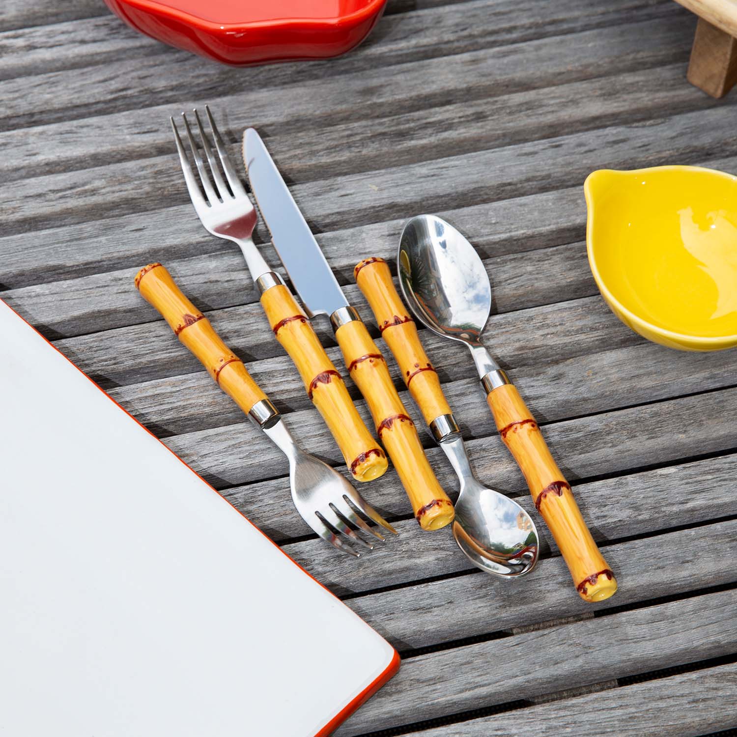 Lenox Westmore Bamboo Plastic Handle 20-Piece Flatware Set - Image 10