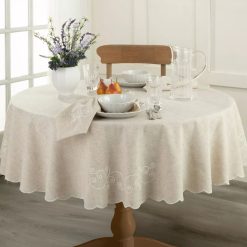 Lenox Westmore French Perle Linen Embroidered 70x70 Round Tablecloth