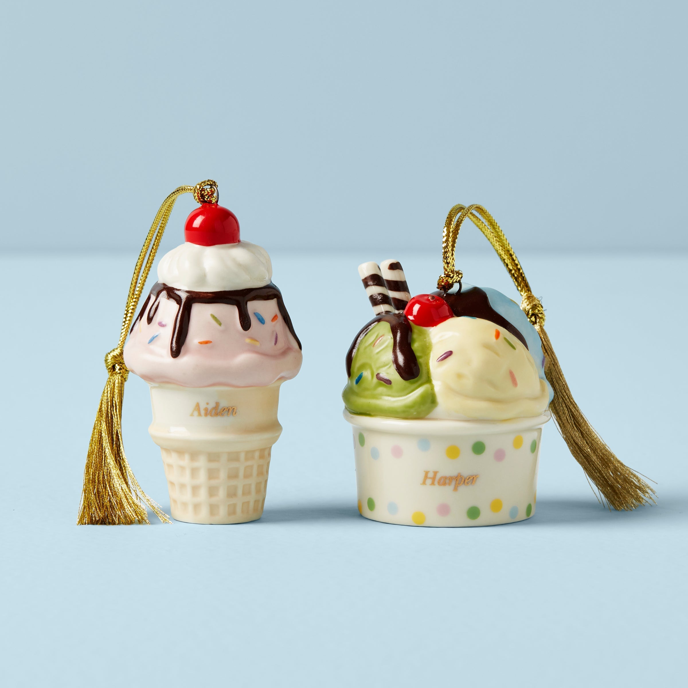 Lenox Westmore Personalized Ice Cream 2-Piece Ornament Set