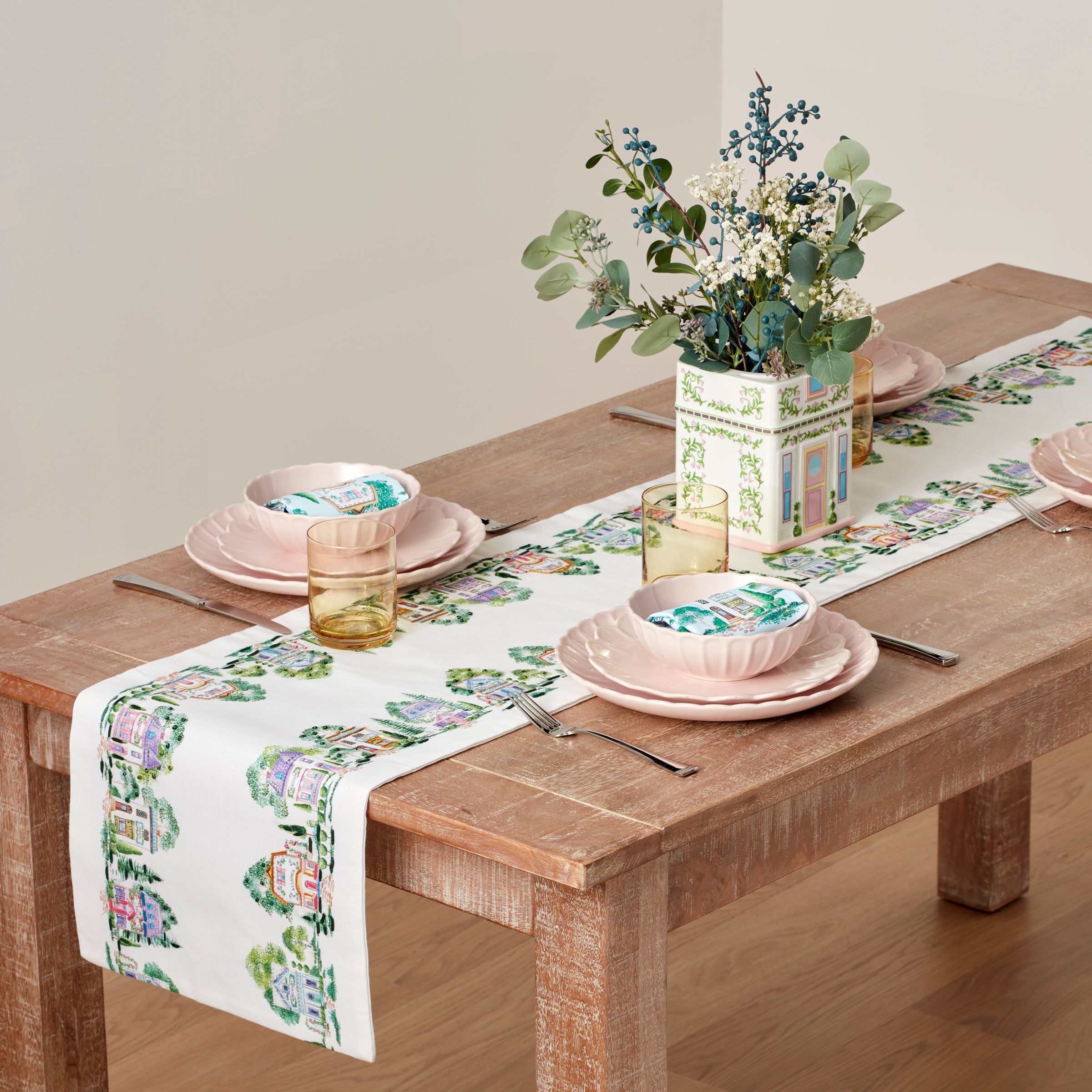 Lenox Westmore Lenox Spice Village Print Embroidered 14x70 Table Runner