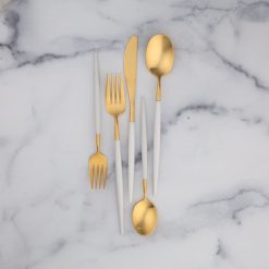 Alternative view of Lenox Westmore Mazzy Gold Satin White Pom Handle 20-Piece Flatware Set