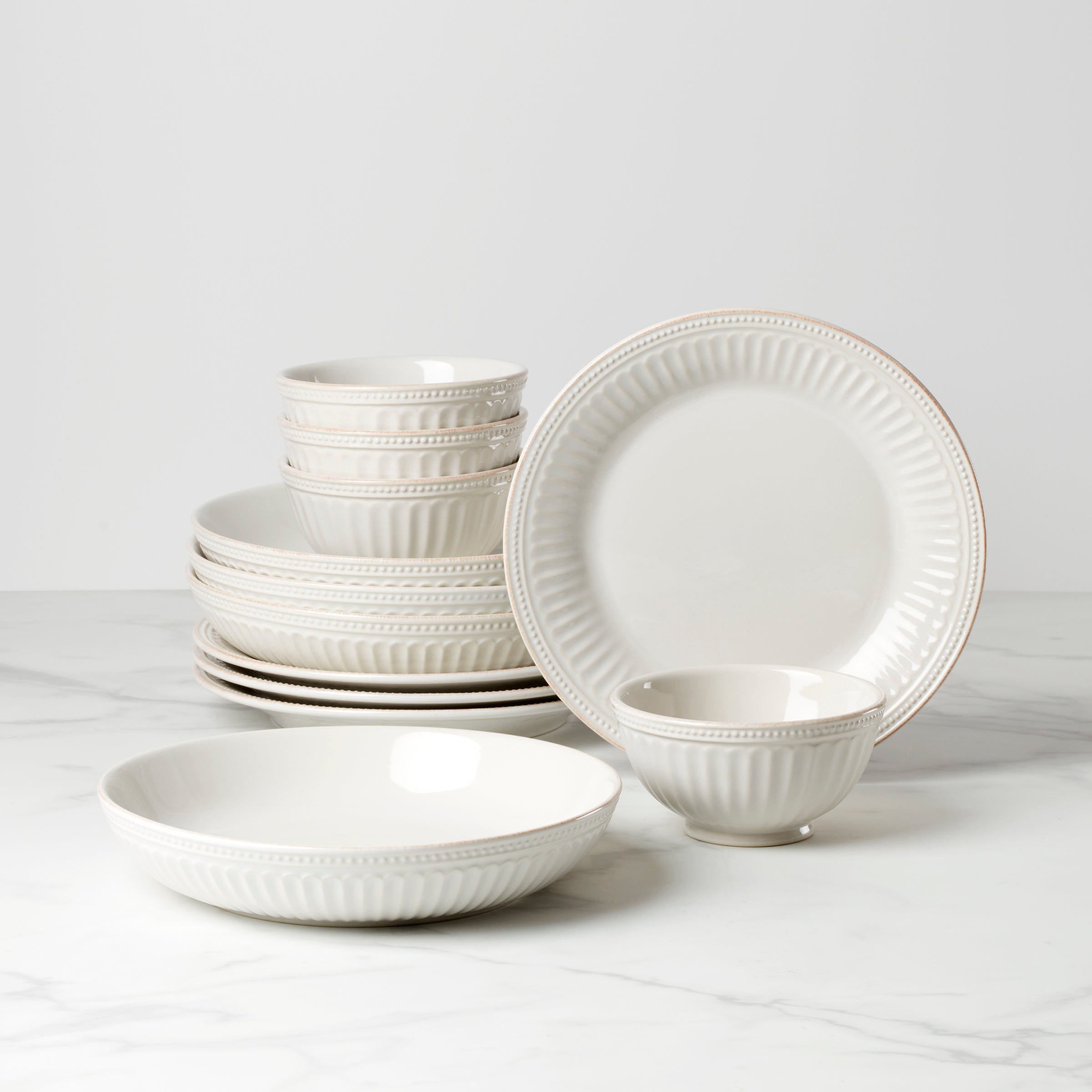 Lenox Westmore French Perle Groove White 12-Piece Dinnerware Set