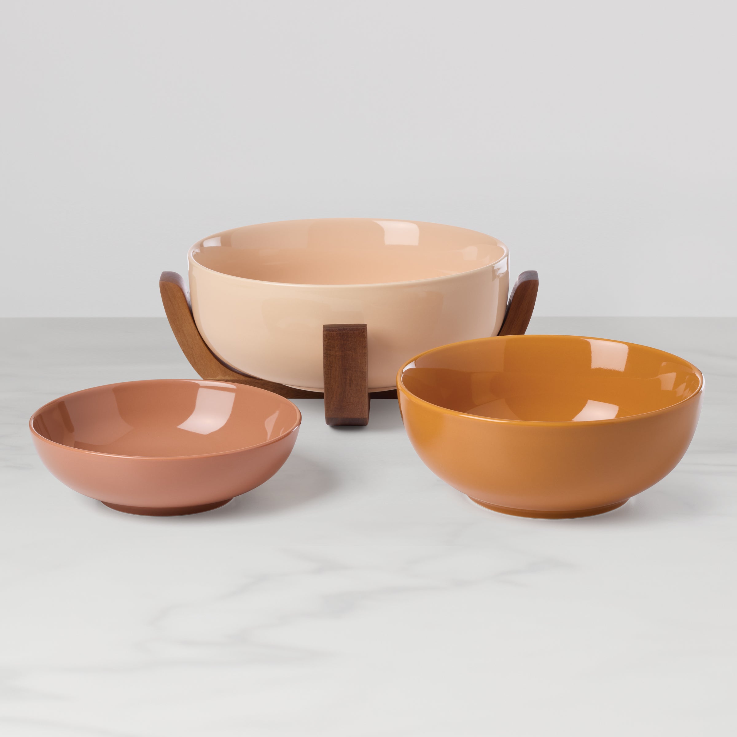 Lenox Westmore 24 Seven Sunbaked 3-Piece Nesting Bowl Set with Wood Stand - Image 2