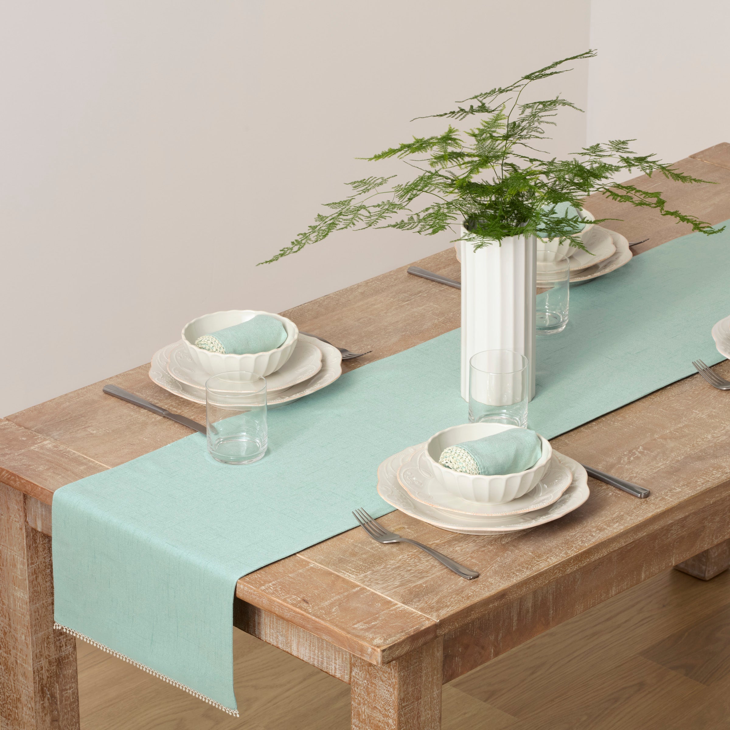 Lenox Westmore French Perle Solid Ice Blue 14x90 Table Runner