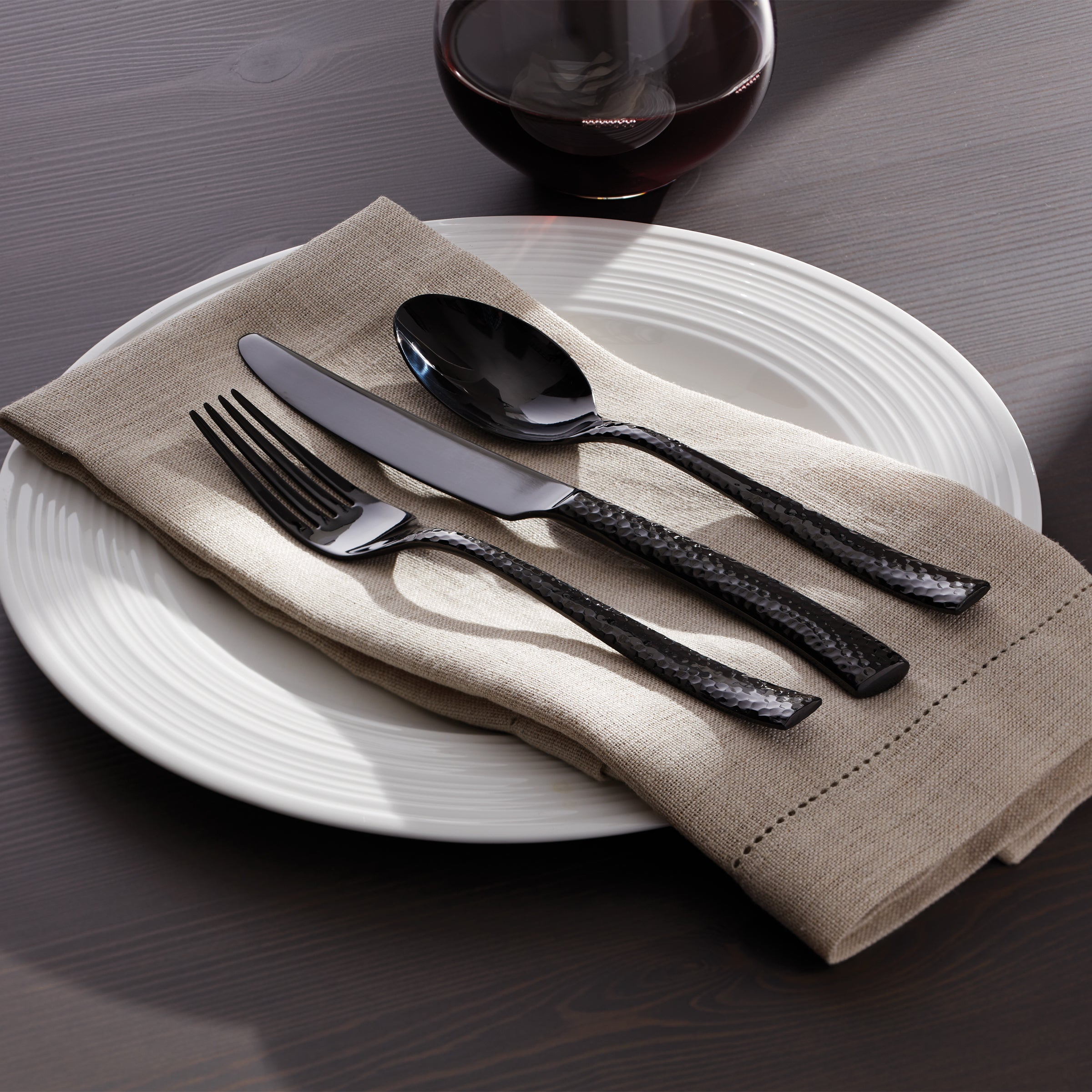 Lenox Westmore Paris Hammered Gunmetal Titanium 20-Piece Flatware Set - Image 2