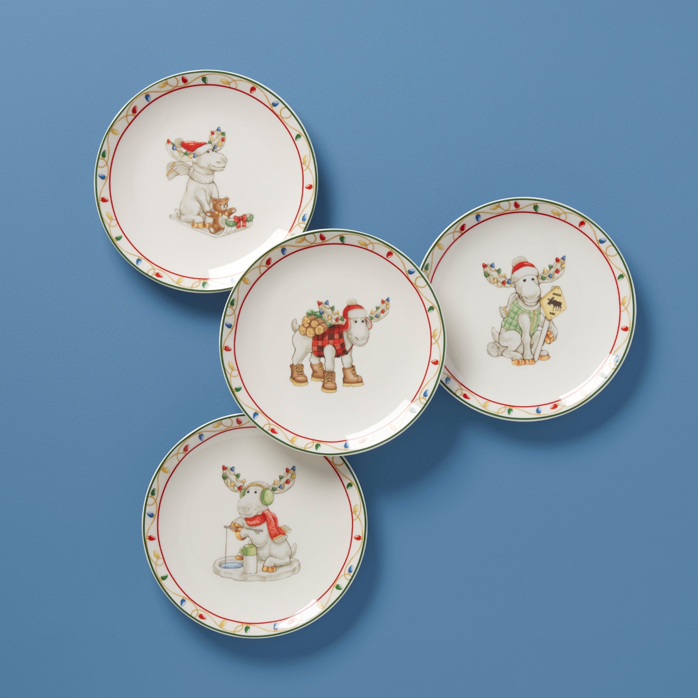 Lenox Westmore Merry Marcel Moose 4-Piece Dessert Plate Set