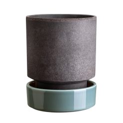 Lenox Westmore Hoff Raw Grey & Glazed Misty Blue 14cm Pot with Saucer