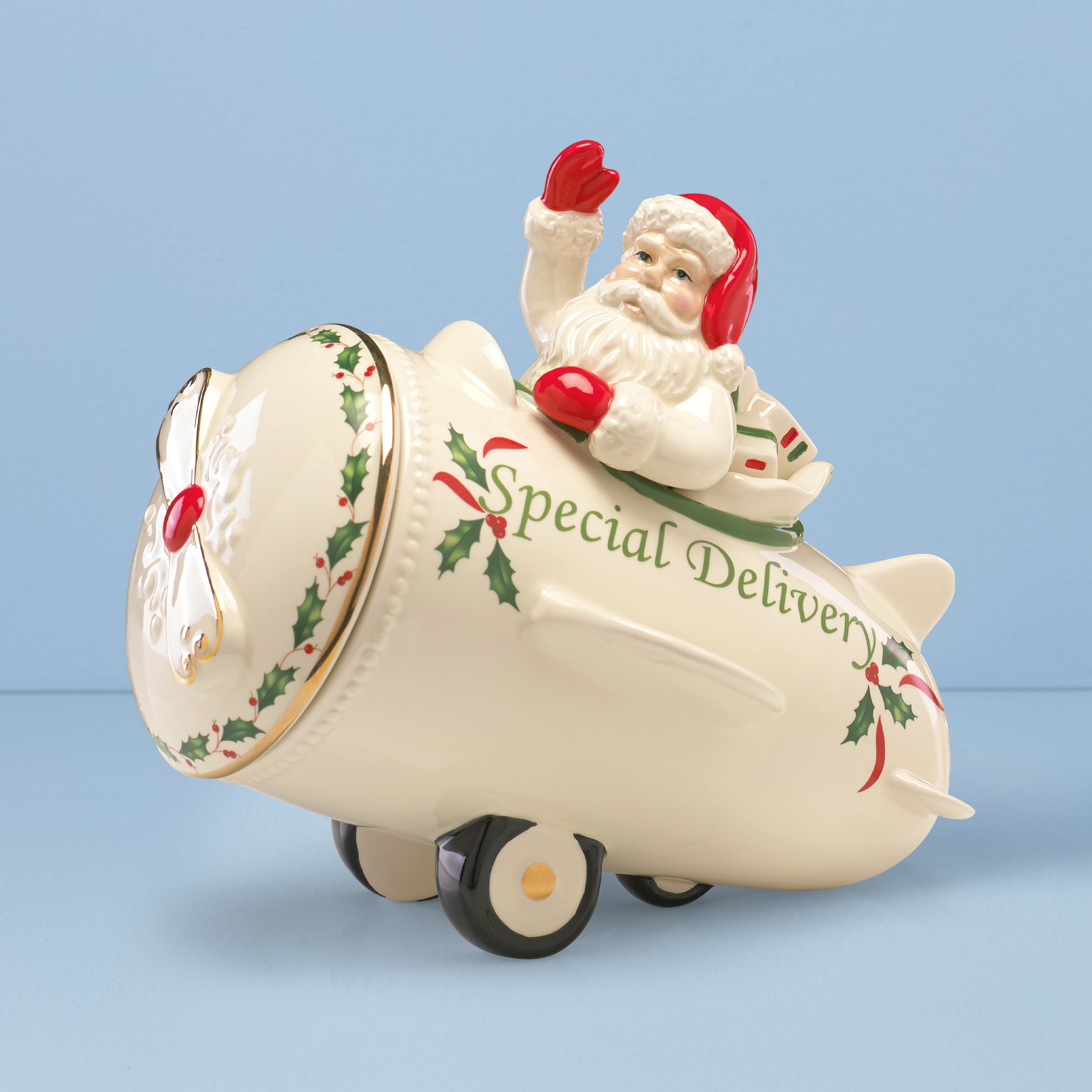 Lenox Westmore Holiday Santa Airplane Cookie Jar