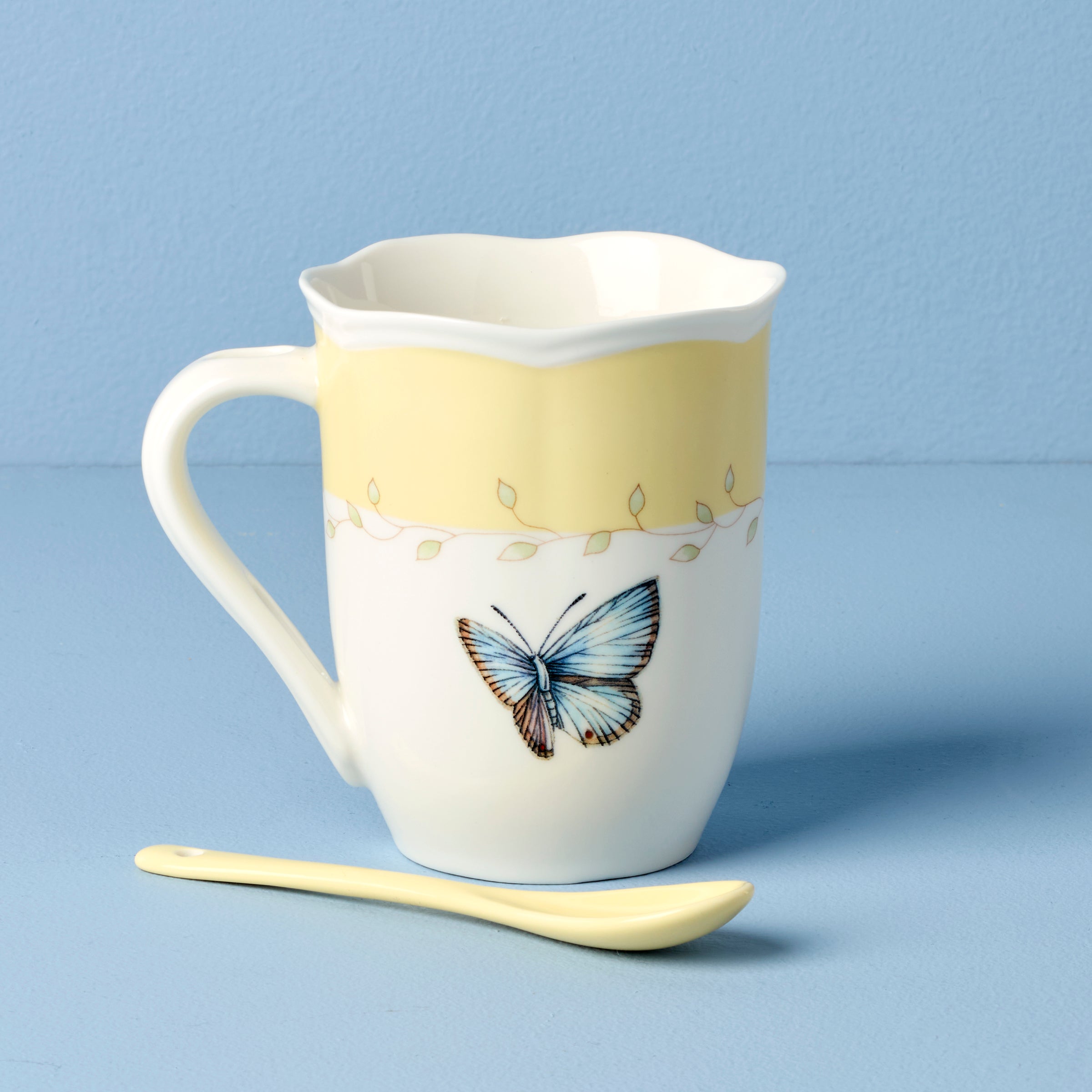 Lenox Westmore Butterfly Meadow Yellow Mugs with Spoons, Set of 2 - Image 4
